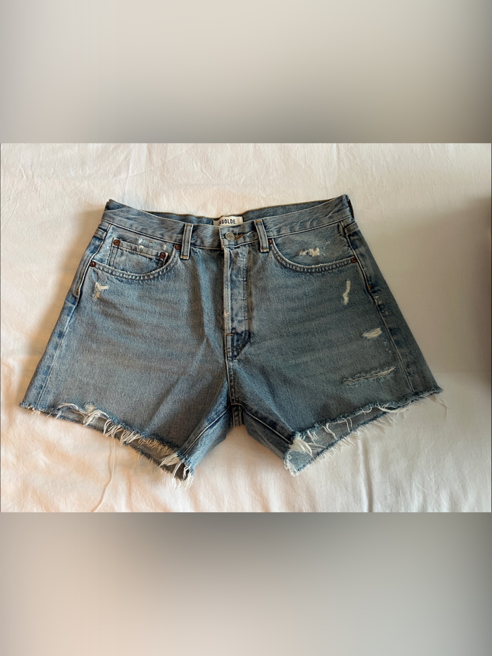 Agolde Light Wash Distressed High-Rise Jean Shorts